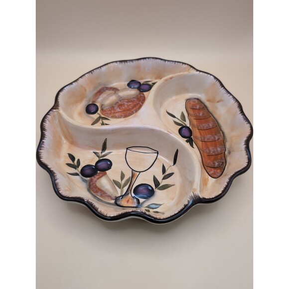 Unmarked Other - VINTAGE DIVIDED 3 SECTION SERVING DISH 10''